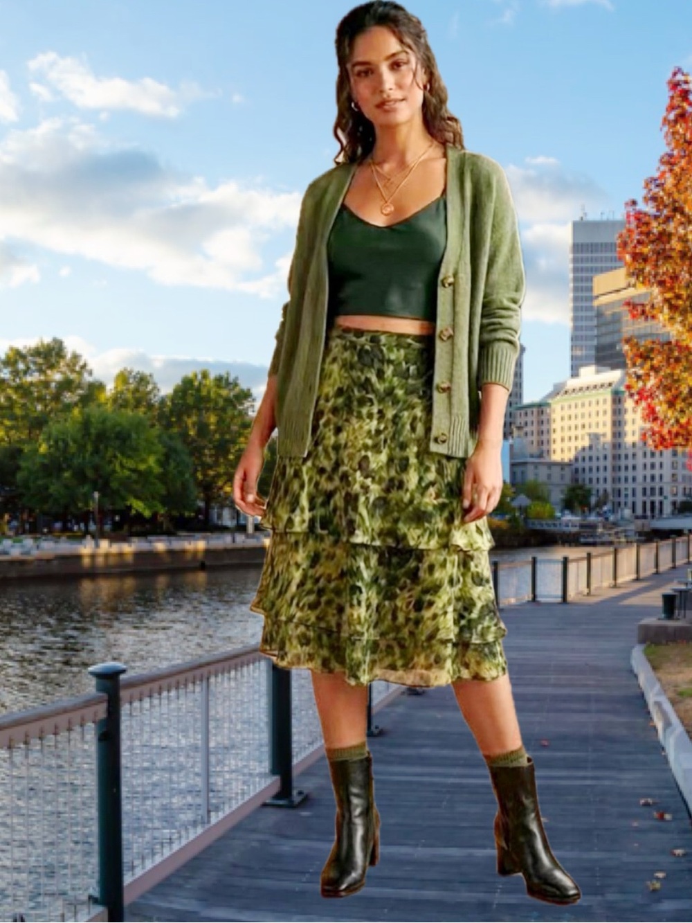 Vintage 100% Silk Layered Print Skirt